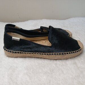 SOLUDOS Calf Hair Slip On Smoking Slipper Platform Espadrilles Black Size 8